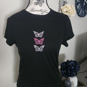 Black Short Sleeve Tee with Butterfly Design